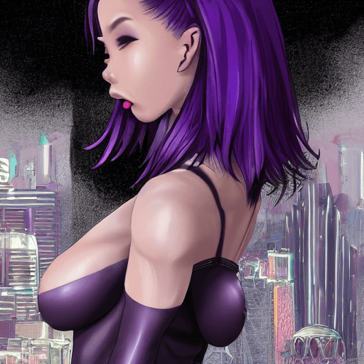 AI generated: Misato Katsuragi, purple hair, cum on face, facial cumshot, semen on face, full body scene, nude, ns...