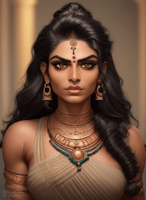 AI generated: photorealistic, portrait of an hairy Indian muscular strongwoman, hyper detailed symmetrical face, a...