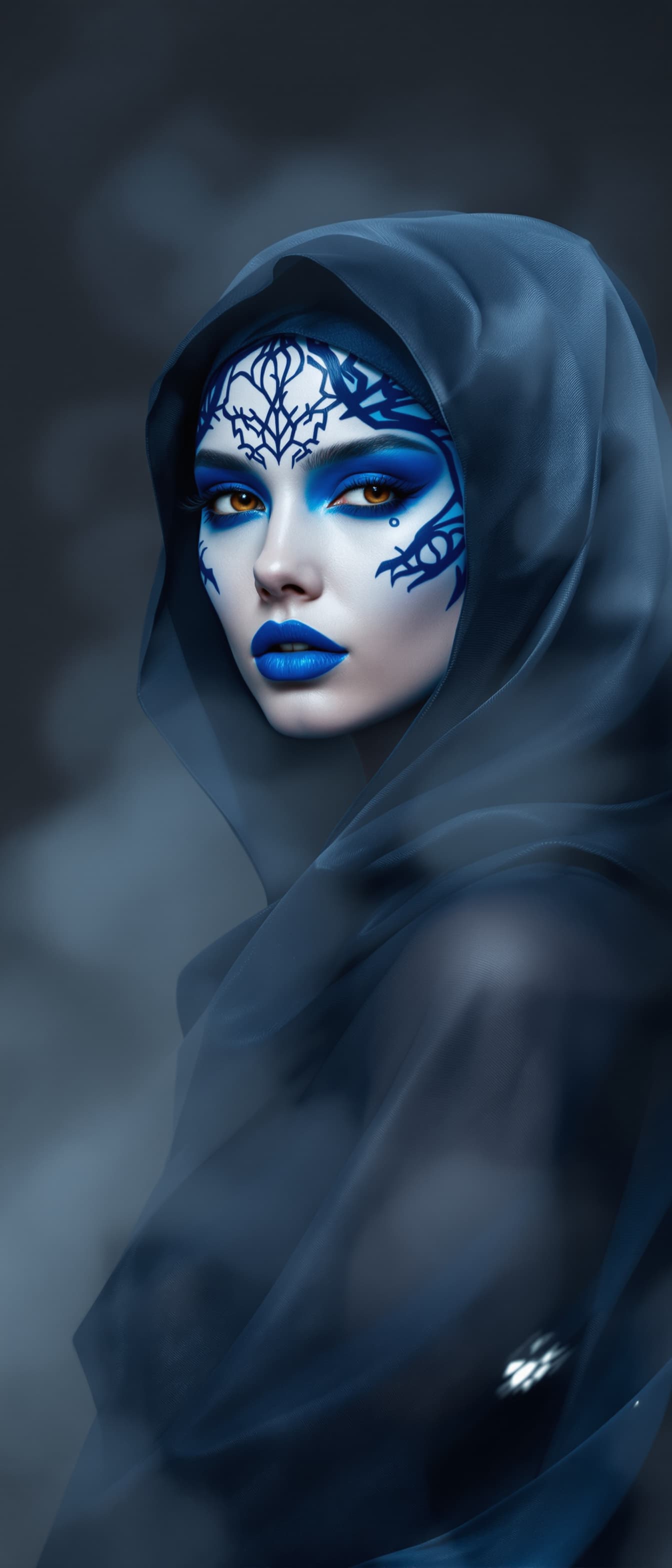 AI generated: "Fashion fine art imagery, full-height vertical portrait. A stylish lithe supermodel in her early 20...