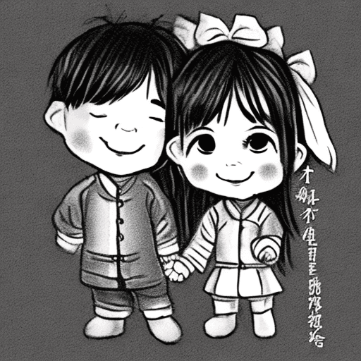 AI generated: Magically Fantasy Line Art, a very tiny, miniature beautiful Taiwanese couple (one Taiwanese hansome...
