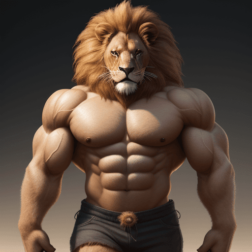 AI generated: Lion, buff, 4k, hyper realistic, muscles, furry, anthropomorphic 