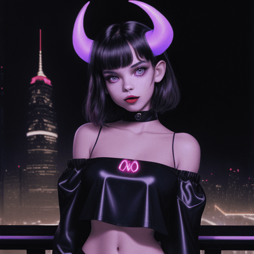AI generated: A stunning 1990s-inspired vintage photo of a mysterious horned girl [dark demonic girl sasha luss, d...