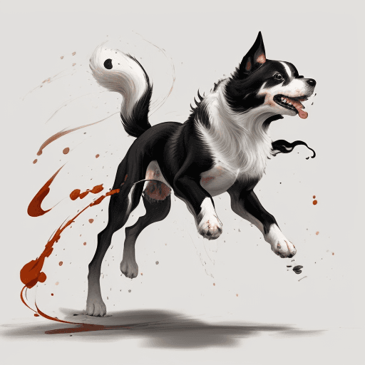 AI generated: Picture a dog portrayed with the artistic essence of Qi Baishi's renowned brushwork. The dog's form ...