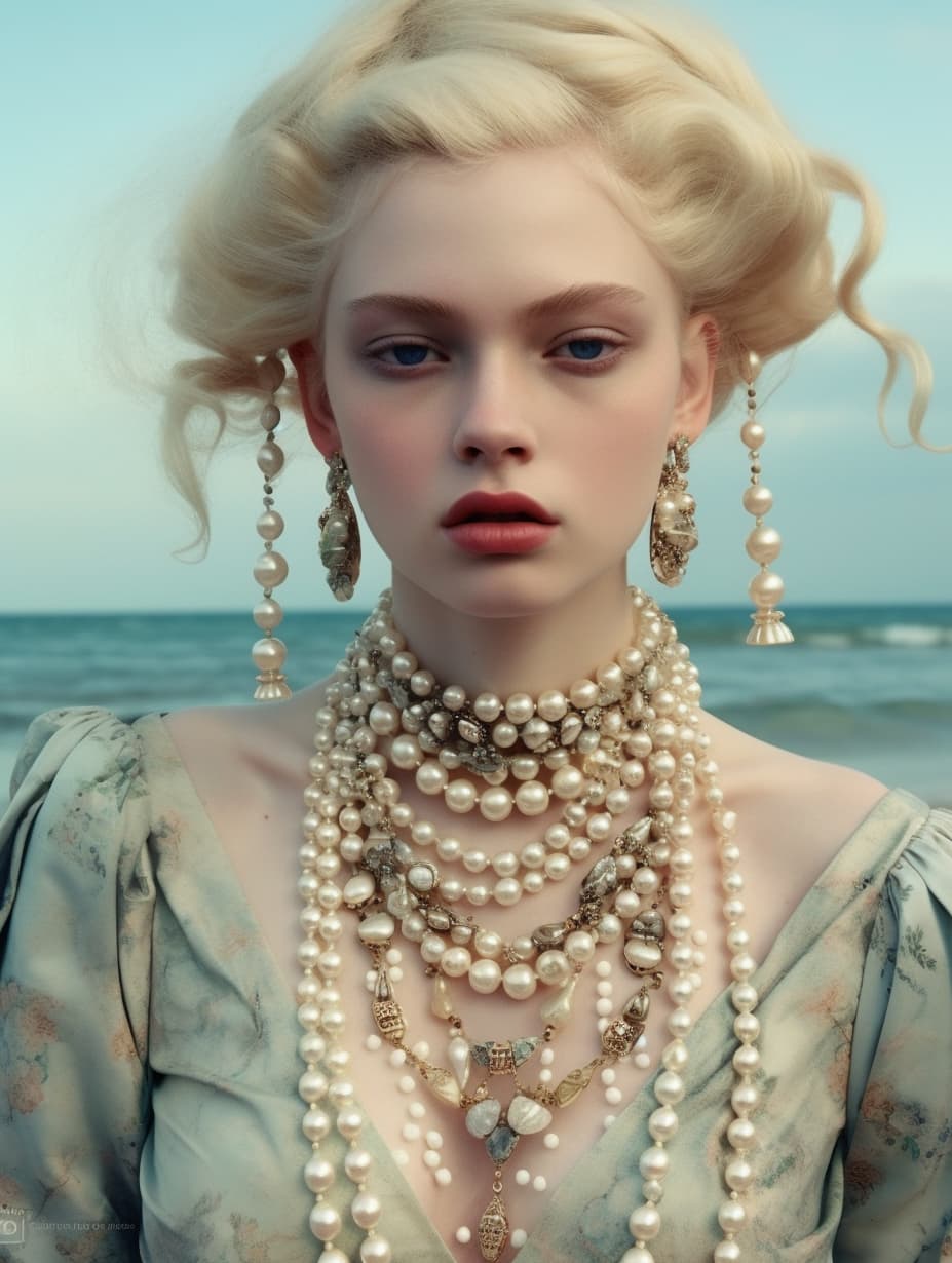 AI generated: a woman standing on top of a beach next to the ocean, by Rebecca Horn, tumblr, pop surrealism, beaut...