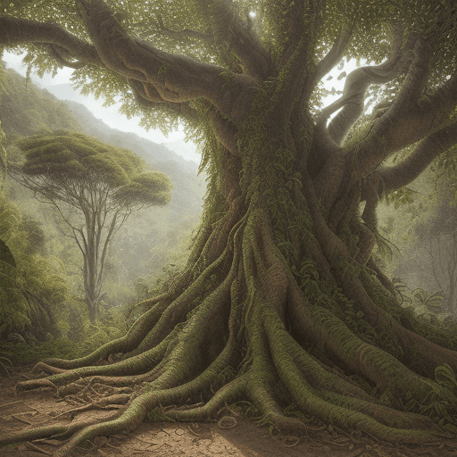 AI generated: Hyper-realistic image, masterpiece of art, detailed native Colombian tree from root to crown, highli...