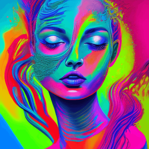 AI generated: psychedelic liquid painting, neon woman colors, green, blue cobalt, ruby red, orange, yellow, pink, ...
