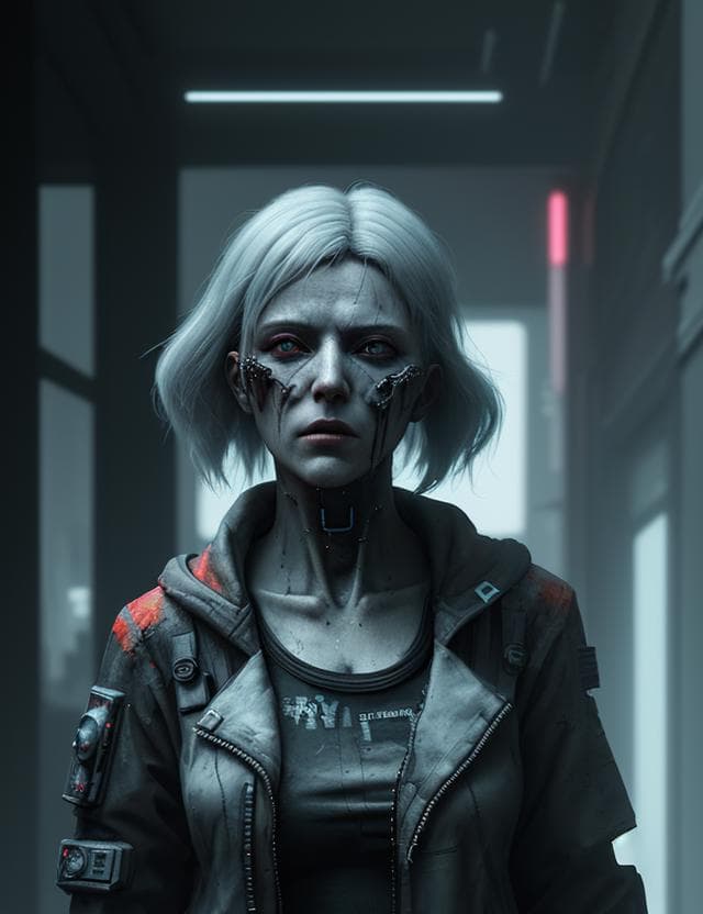 AI generated: DEwoman, Expressionism, cyberpunk, Weathered, octane rendering, Unity engine, Moody, Infrared Photog...