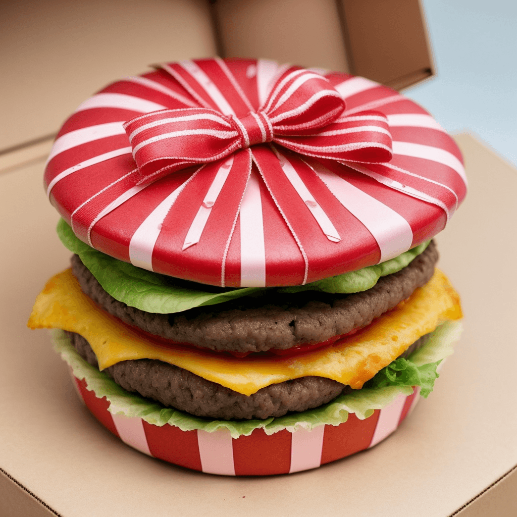 AI generated: highly detailed promotional styled photo, shaped as a hamburger (a gift box crafted to mimic hamburg...