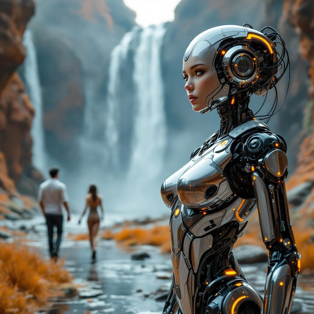 AI generated: Robot in the Northern Territory of Australia, The camera is shot at a wide angle, with rich light de...