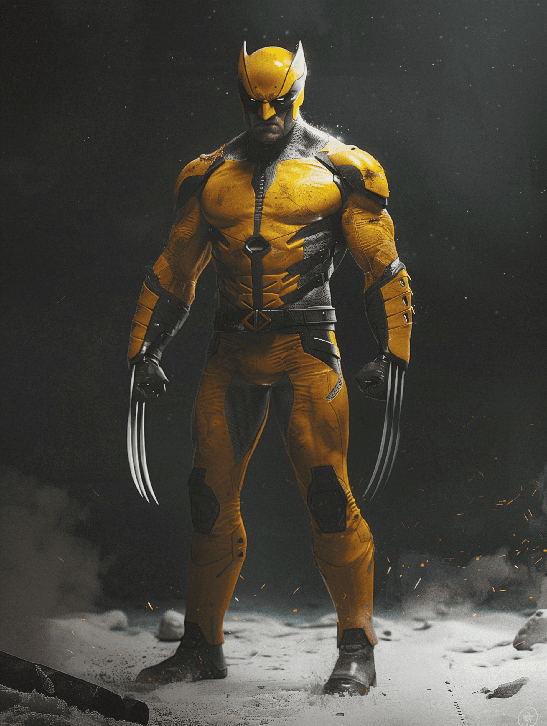 AI generated: Wolverine in his yellow suit character concept art by Roberto Ferri, epic shot, intricate details, 4...