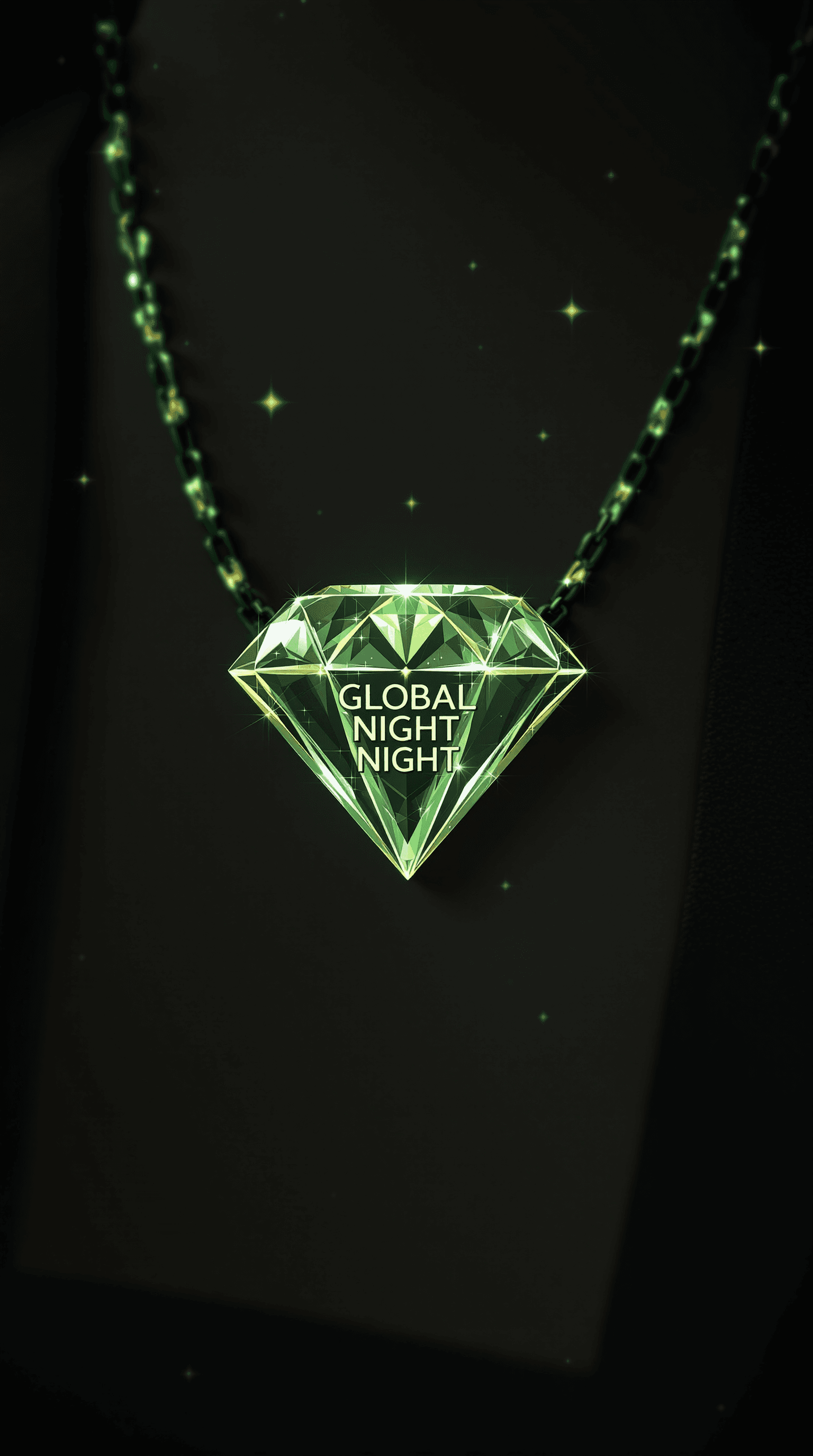 AI generated: green diamond chain with a logo font "GLOBAL NIGHT"