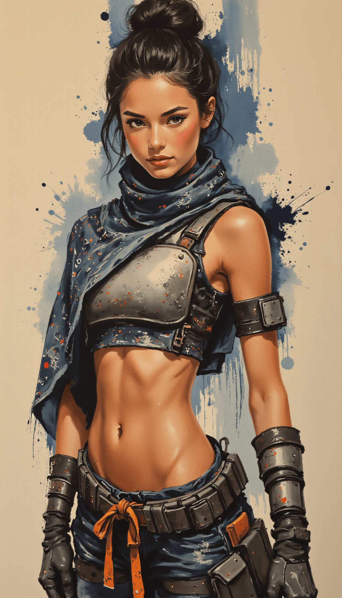 AI generated: Pop surrealist painting with fantasy-inspired brush handling of a video game heroine, wearing fantas...