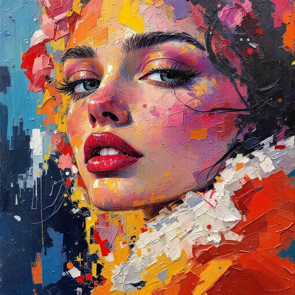 AI generated: oil on canvas, woman, in the style of palette knife technique 