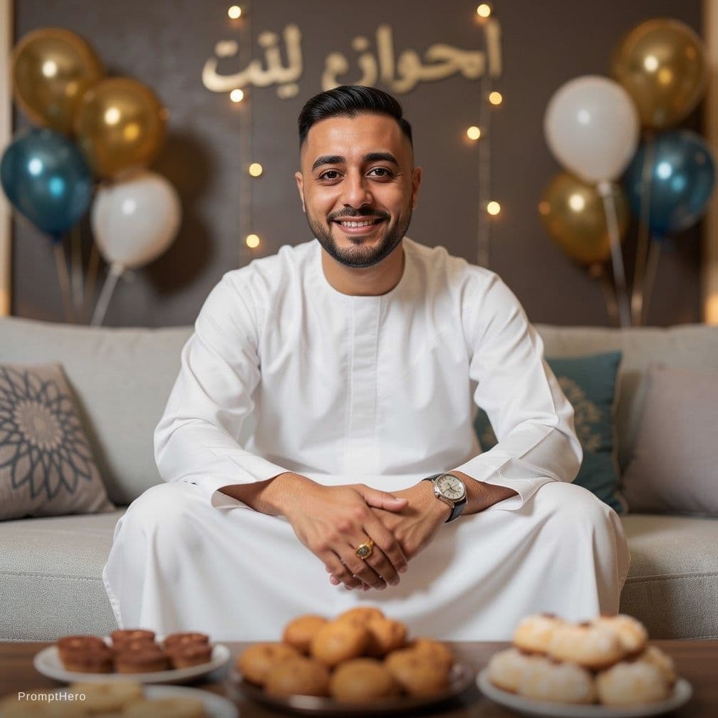 AI generated: Ultra-realistic Eid celebration photo using the reference image as the exact identity blueprint. Rec...