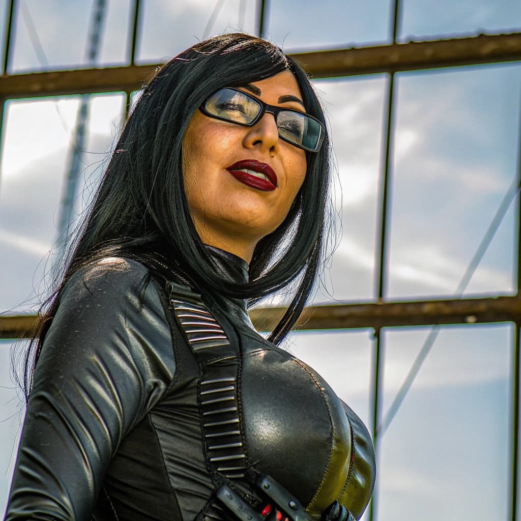 AI generated: 
An ultra-realistic full-body portrait of a stunning woman inspired by The Baroness from G.I. Joe, p...