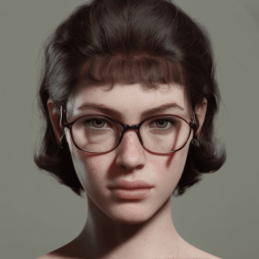 AI generated: redshift style, a real perfect female body of beautiful brunette, glasses, perfect face, intricate, ...