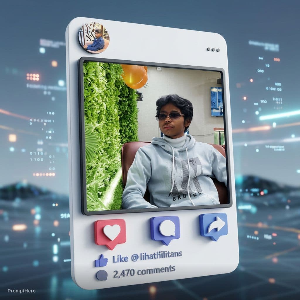 AI generated: A creative 3D photo manipulation of a social media profile interface,