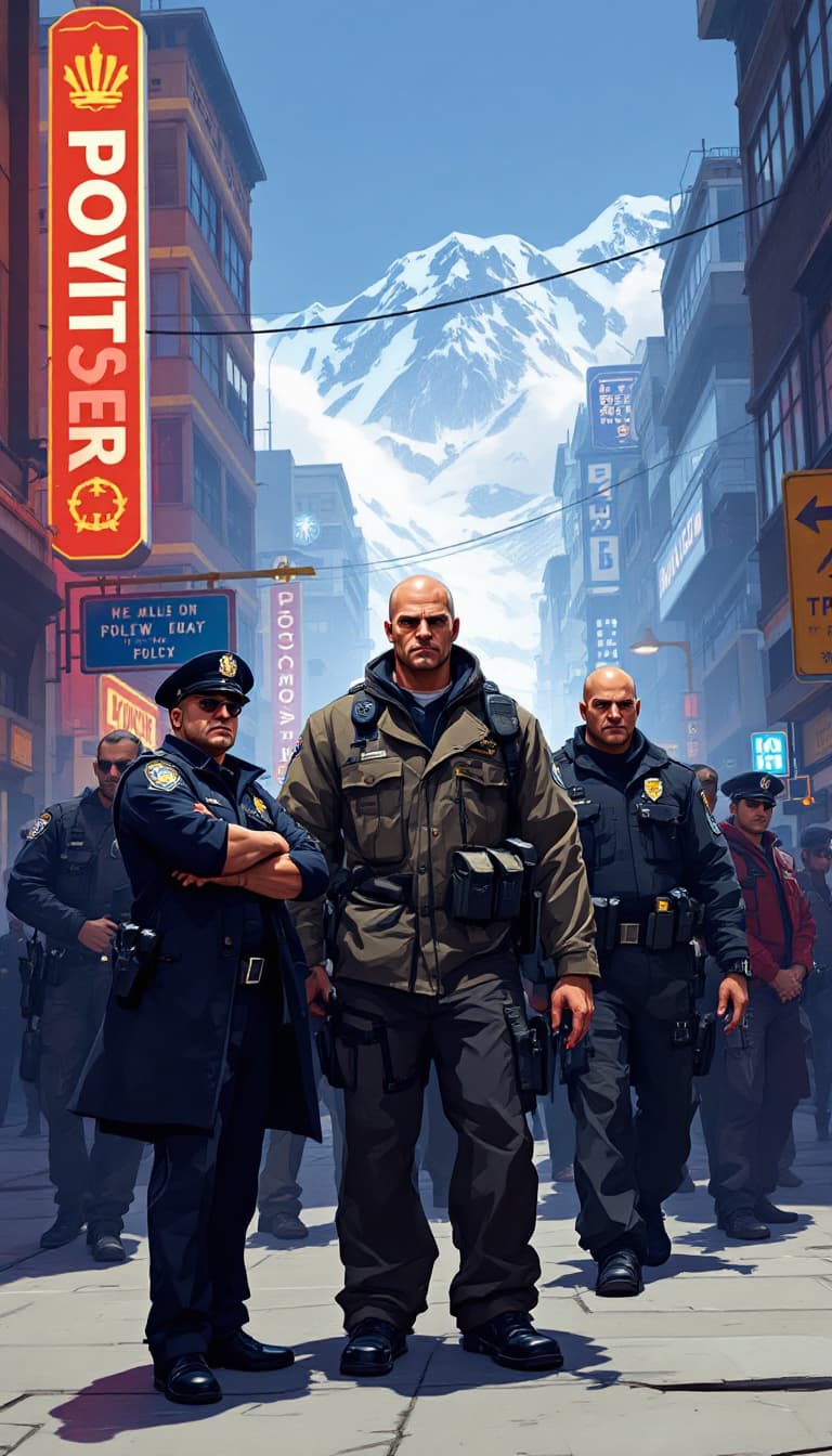 AI generated: police Standing in groups, gta art, style of gta v artworks, paid artwork,  high quality 16k digital...