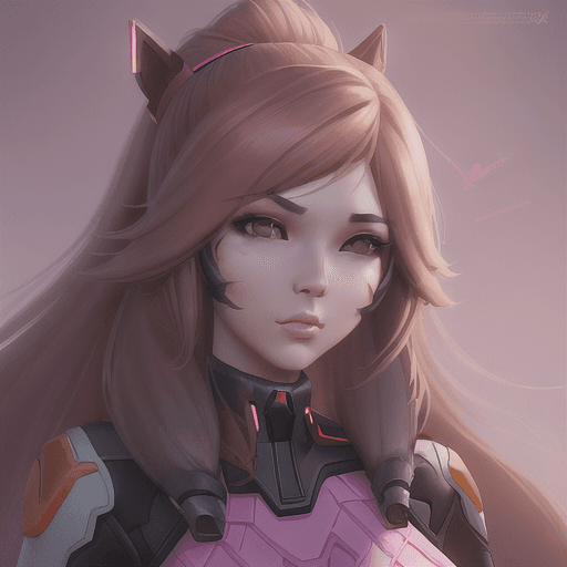 AI generated: mdjrny-v4 style portrait of female with brown long hair, nationality Korean, pink arrows on her chee...