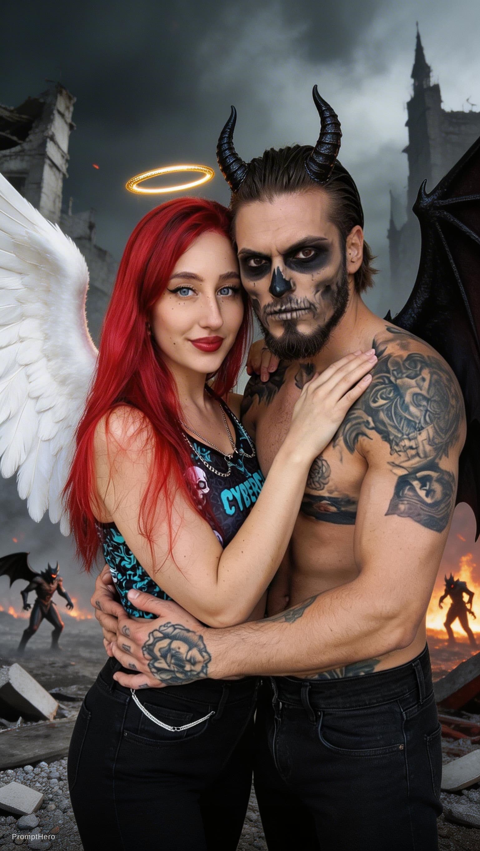 AI generated: A battlefield of demons and angels 