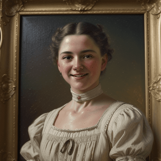 AI generated: An 8k oil painting from the XIX century, featuring a joyful female portrait, has been crafted by Vit...