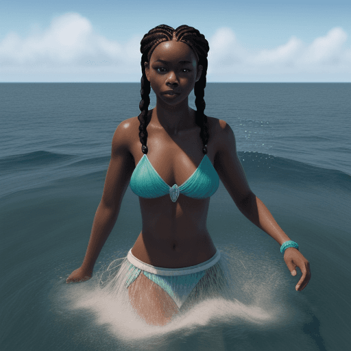 AI generated: African girl with braids falls inside ocean, hyper-realistic, 8k image 
