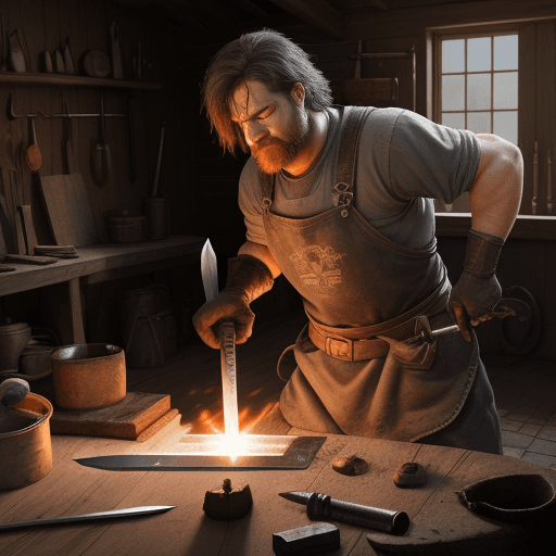 AI generated: blacksmith use hammer to create sword