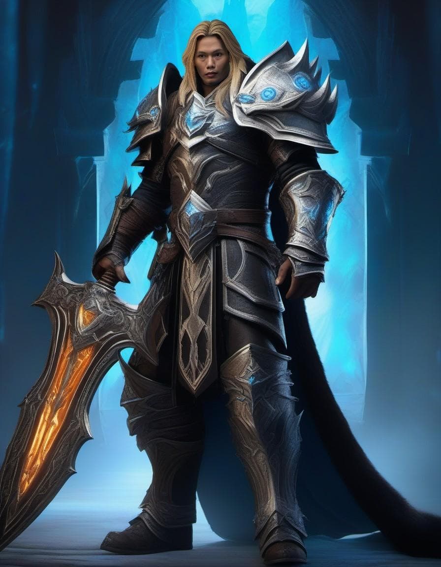 AI generated: Journey into the Warcraft saga with Arthas Menethil, once a human paladin turned Lich King, as the c...