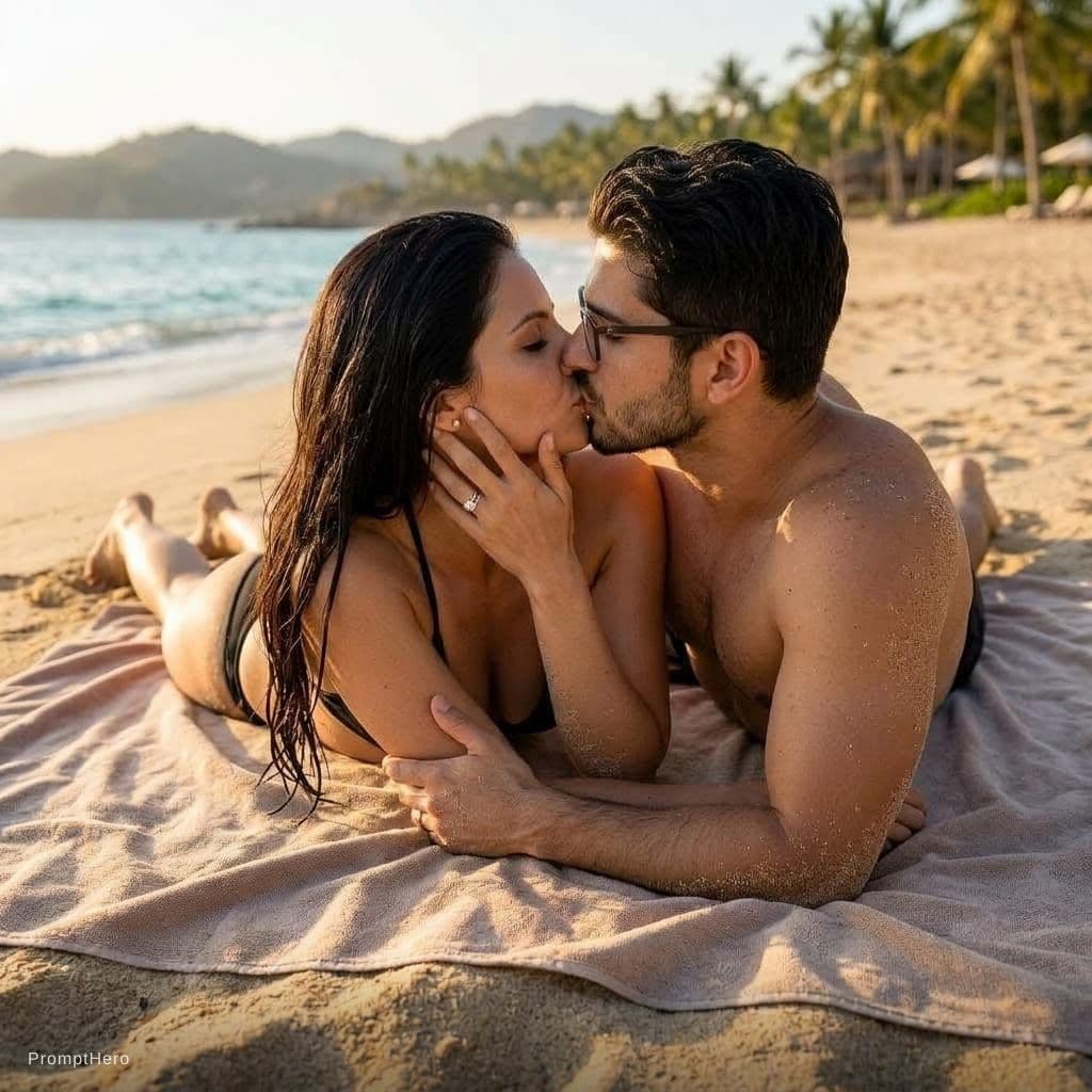 AI generated: Make them kiss laying on beach 