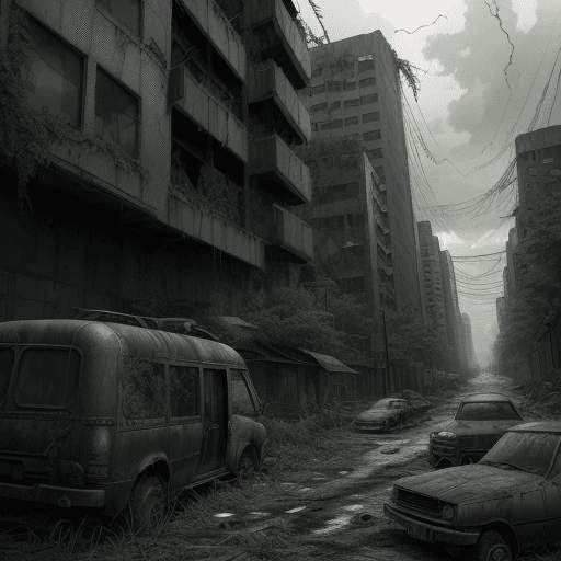 AI generated: A detailed manga-style illustration of a post-apocalyptic scene inspired by "The Last of Us." The se...