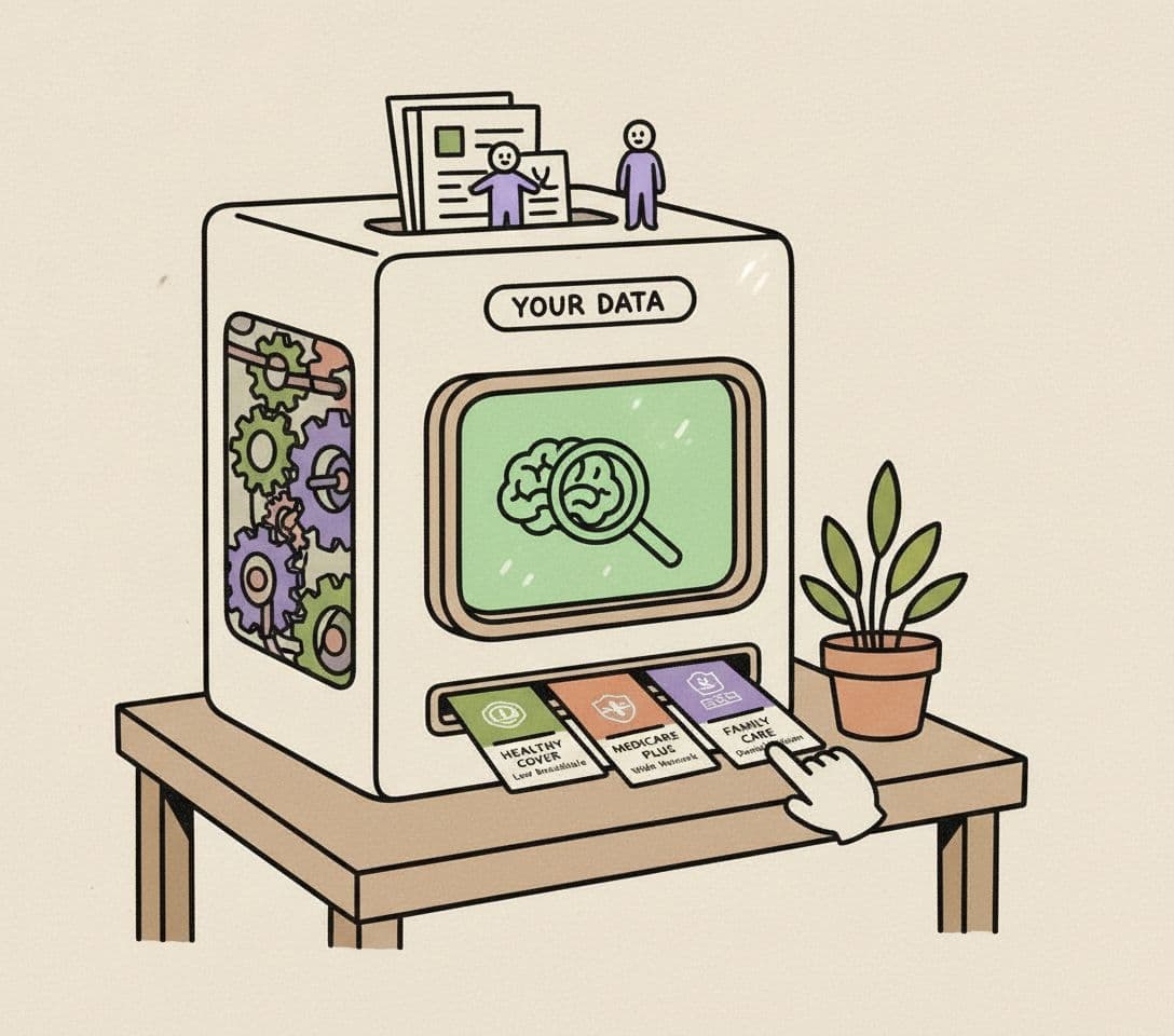 AI generated: a ficticious machine that selects the best health insurance plan for you. Use the attached image as ...