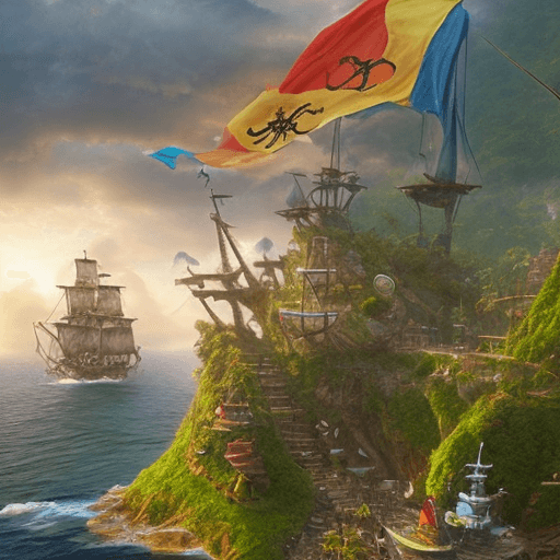 AI generated: crera una imagen hiper realista de jack sparrow y el lorax en una alfombra voladora con una bolsa de...