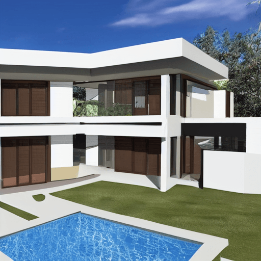 AI generated: a architectural floorplan of a hmodern home with 5 bedrooms and 5 bathrooms