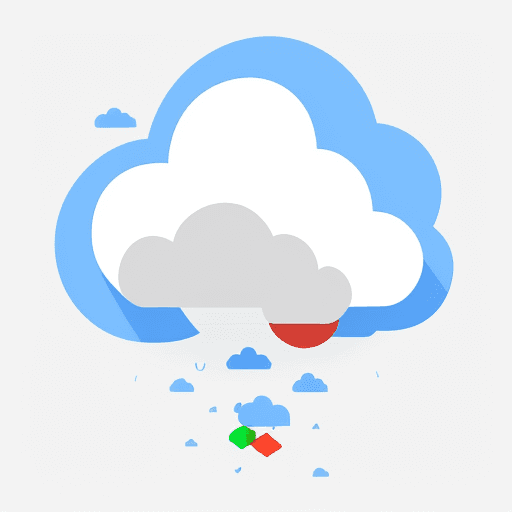 AI generated: illustration of a google cloud, falling coding data from the cloud, solid white background