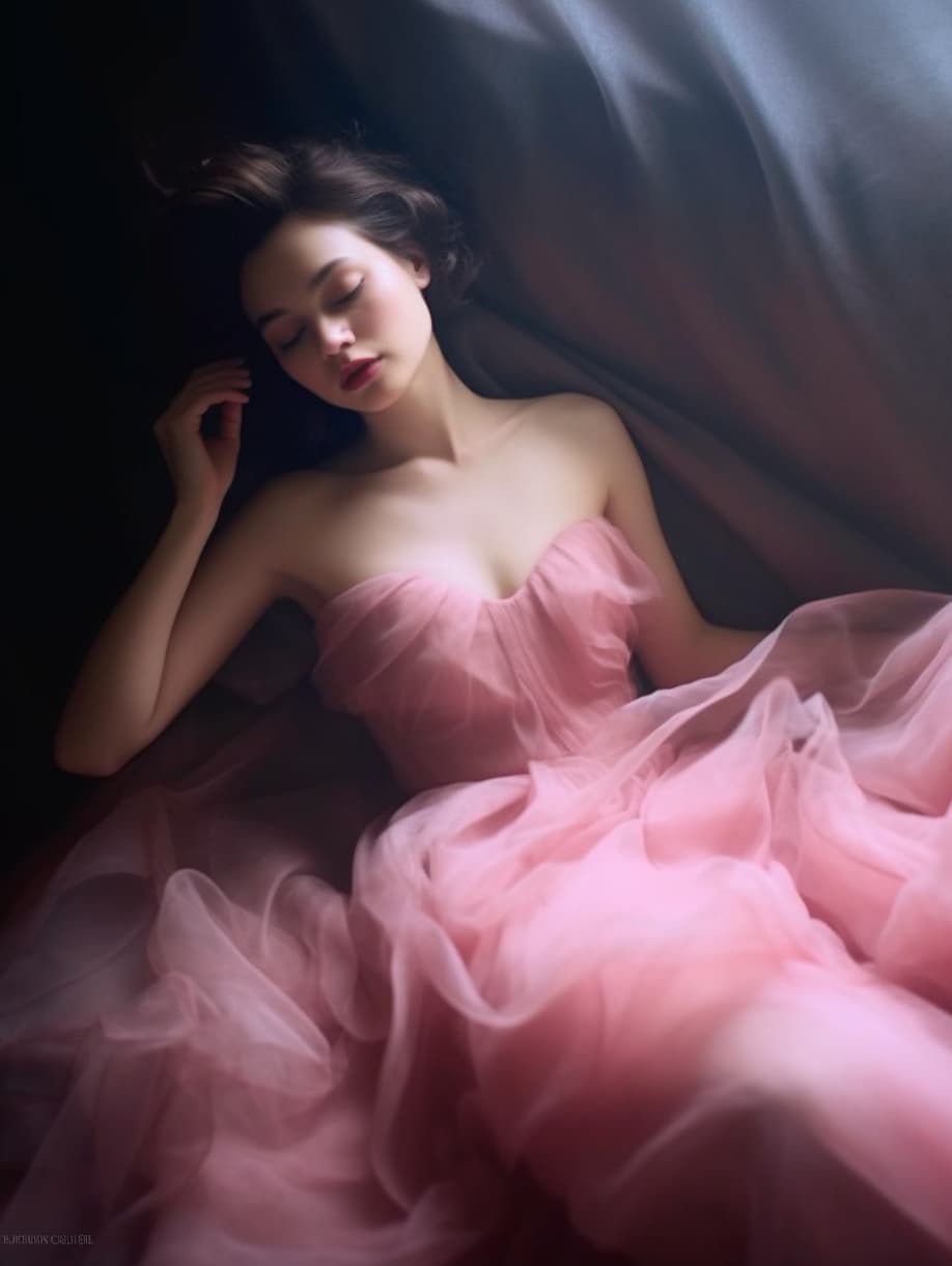 AI generated: Photo of a woman in a pink dress posing for a picture, inspired by Lillian Bassman, tumblr, romantic...