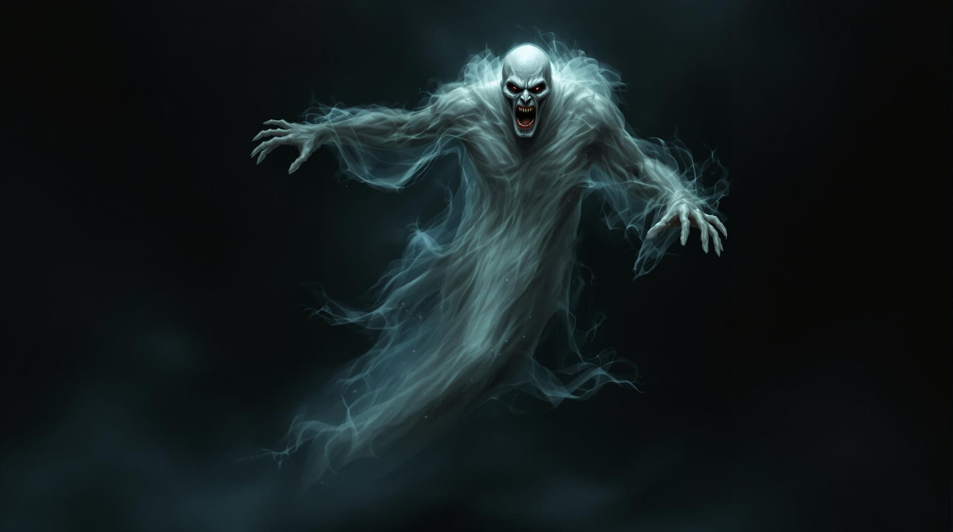 AI generated: A full-body angry looking old man ghost with a realistic mystic human face, floating in mid-air.  hi...