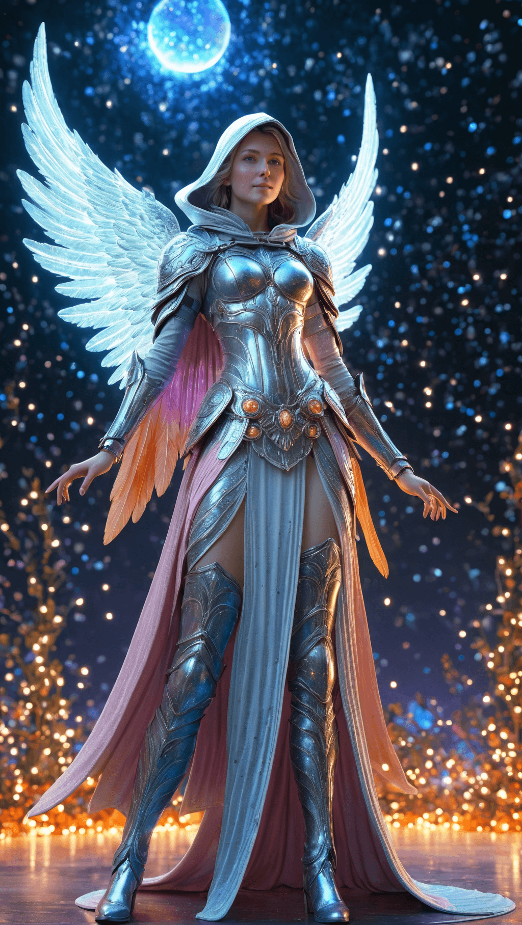 AI generated: Full body, Small (Ultra-detailed angel in a spaceship) highly detailed incorporeal fairy made of lig...