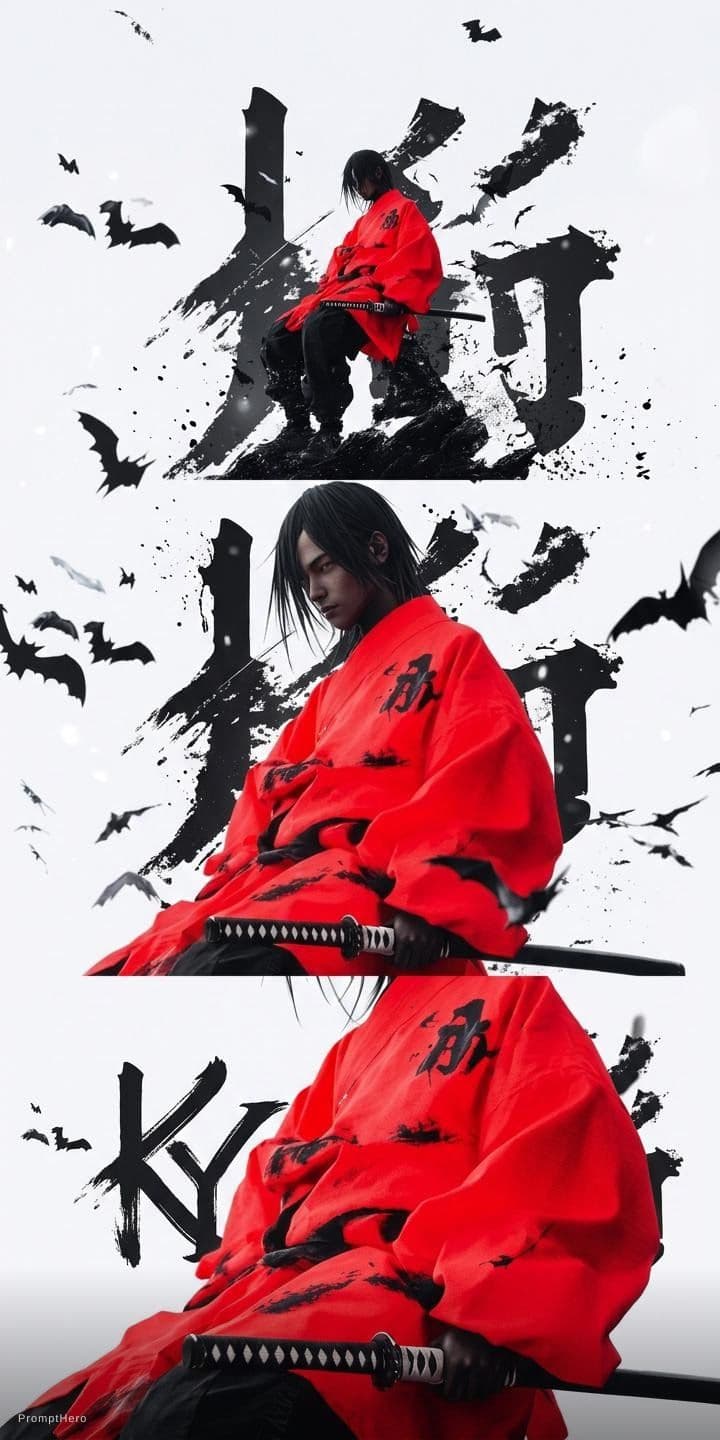 AI generated: Transform the reference image into a premium cinematic fashion advertisement. The samurai-inspired c...