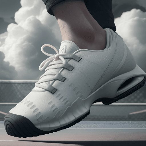 AI generated: Marketing photo of the most comfortable tennis shoes in the world,  showing insole, clouds, insole o...