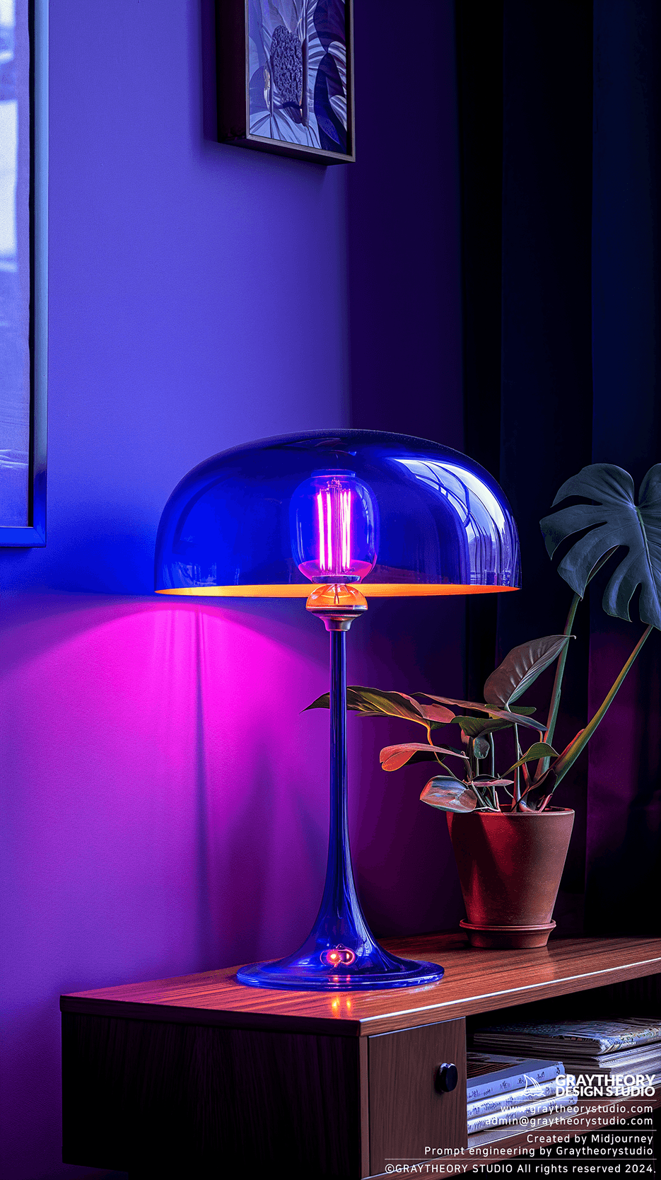 AI generated: photogrpahy, table Lamp, contrast of the background