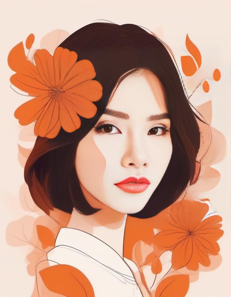 AI generated: plat illustration, playful, stylish, simplified and stylized, minimalist manga, orang flower, simpli...