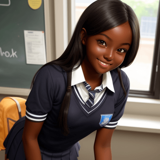AI generated: beautiful girl, dark skin, short school uniform, smile, sperm