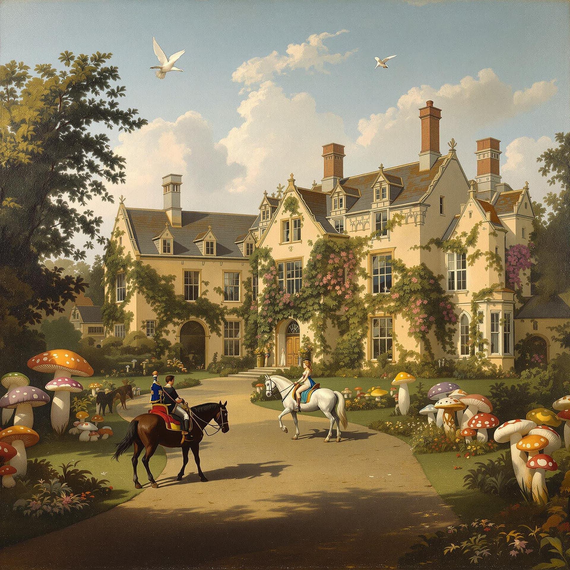 AI generated: Dutch masters painting of a English Manor House in Southern England, oil on canvas, in the style of ...