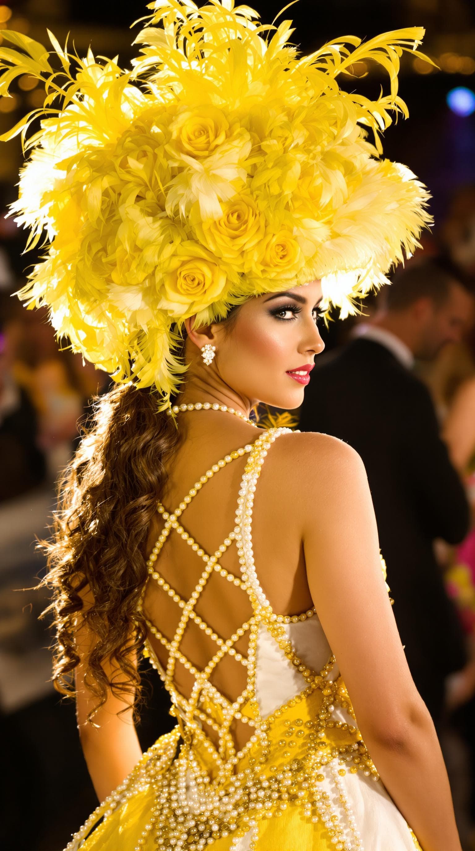 AI generated: "Image is a portrait-style photograph featuring a woman in a vibrant, elegant outfit. She is wearing...