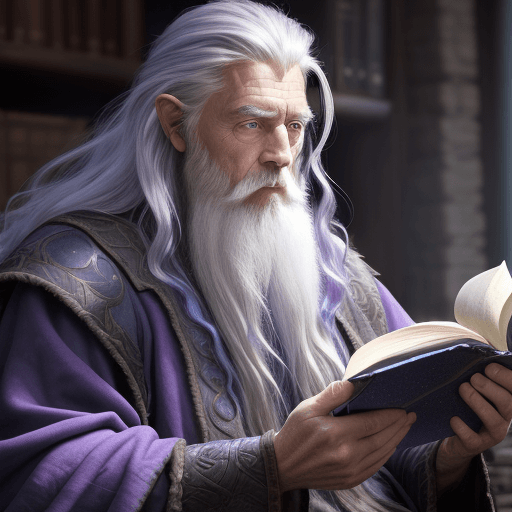 AI generated: award winning waist up photo of a rugged fantasy wizard, 8K, violet wizard, wearing torn wizard robe...