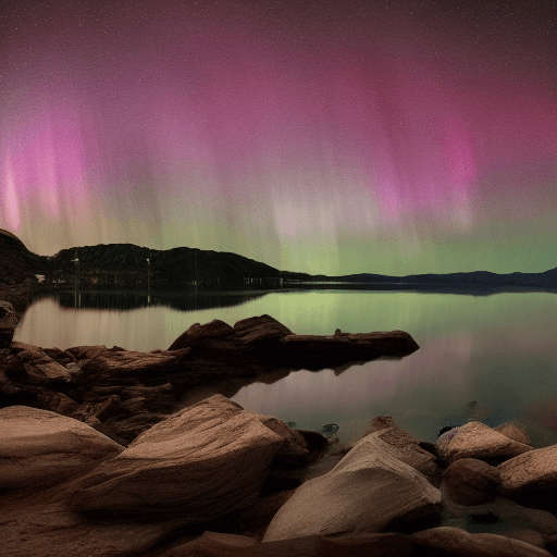 AI generated: beautiful landscape, lake, starry night, northern lights, octane render, hyper realistic, maximum de...