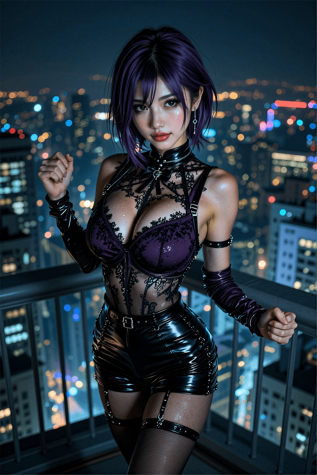 AI generated: A highly detailed, stylized digital illustration of a beautiful young East Asian woman with a gothic...