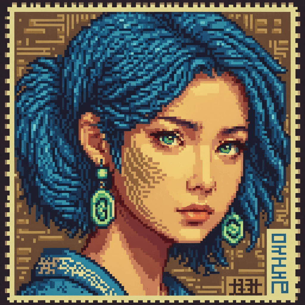 AI generated: Art by Katsushika Hokusai, a portrait of pretty cyberpunk girl, luminescence, SAI Pixel Art