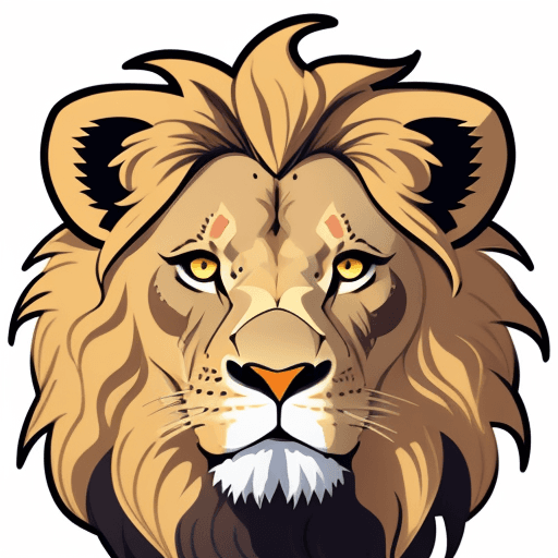AI generated: sticker of a lion head, illustration style, simple, bright colors