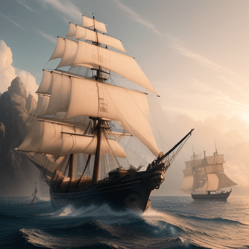 AI generated: Photo of a ultra realistic sailing ship, dramatic light, pale sunrise, cinematic lighting, battered,...